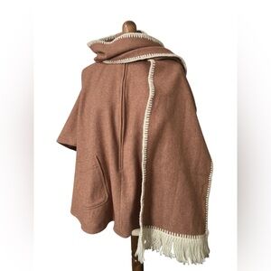 Vintage Wool Poncho with Marching Scarf One Size Fall Winter Caroling